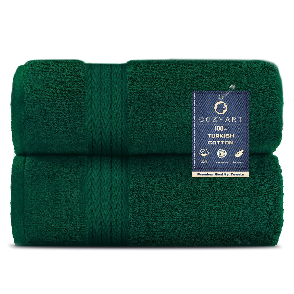 COZYART Luxury Bath Towel Set 6 Pcs, Dark Green 100% Turkish Cotton 650 GSM
