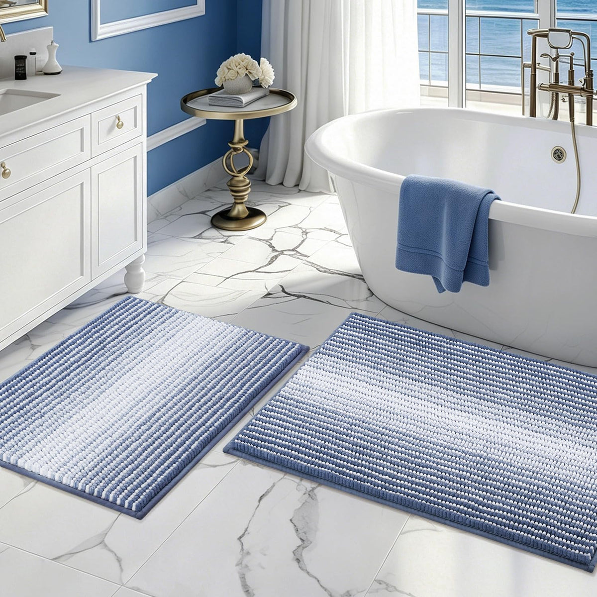 BSICPRO Bathroom Rugs Sets 2 Piece, Non Slip Boho Bath Mats, Beige
