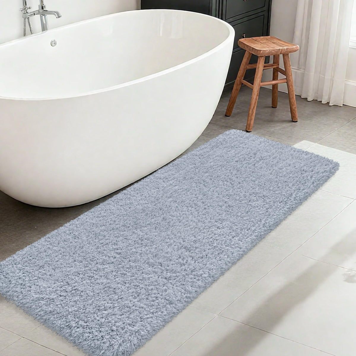 White Bathroom Rugs Non Slip 24"x16",Absorbent Bath Mat Quick Dry