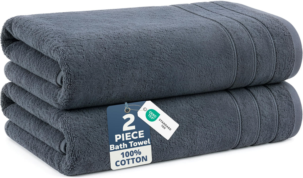 Casa Platino Bath Towels 100% Cotton 2 Piece Soft Absorbent - White