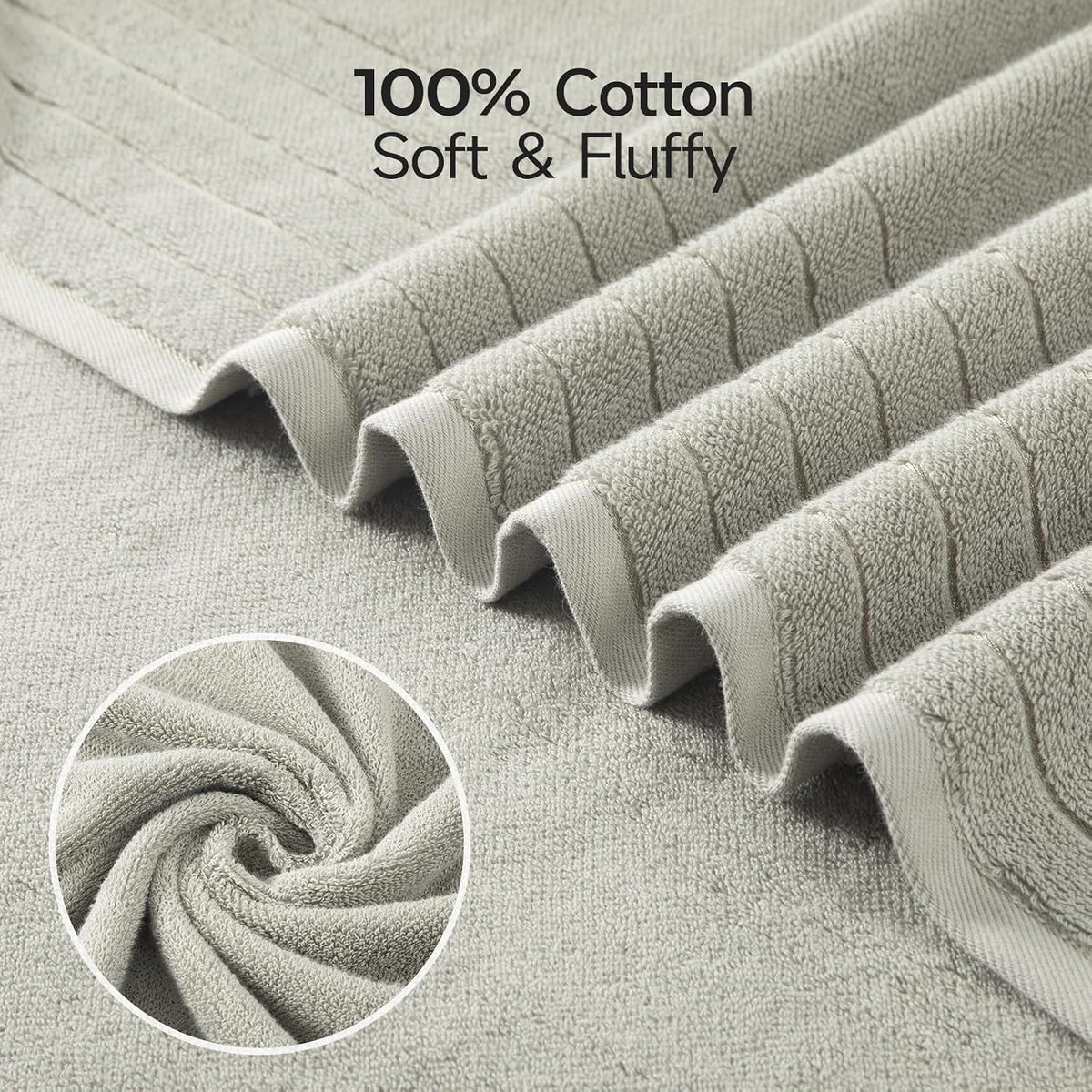 REDKISS 2 Pack Extra Large 35x70 Inch Cotton Bath Towels, Light Gray