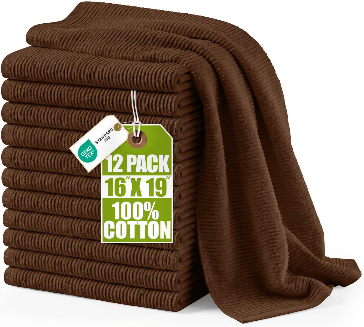 Utopia Towels Ribbed Kitchen Bar Mops, 12 Pack, 16x19 in, Cotton, White