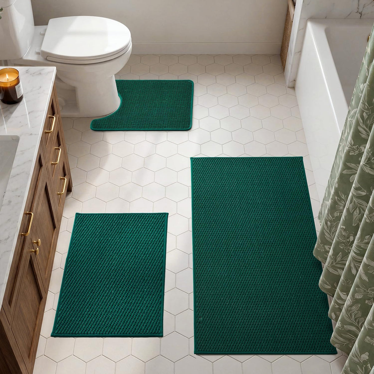 TYUU Bath Mat Set 2 Piece, Thin Bathroom Rugs Non Slip Washable Quick Dry