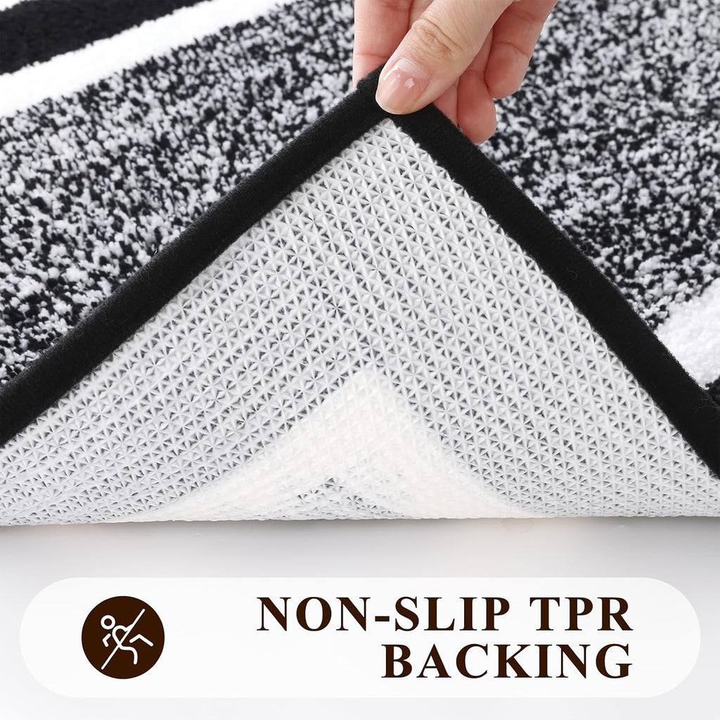 Pauwer Bathroom Rug Sets 3 Piece, Non Slip Washable Bath Mat, Black