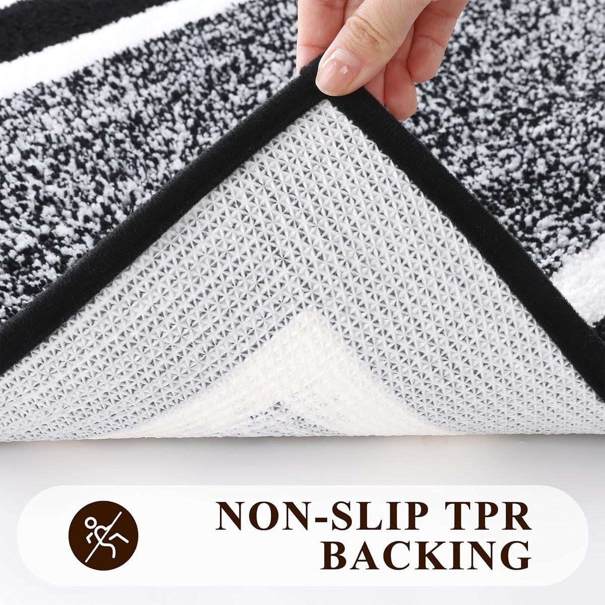 Pauwer Bathroom Rug Sets 3 Piece, Non Slip Washable Bath Mat, Black