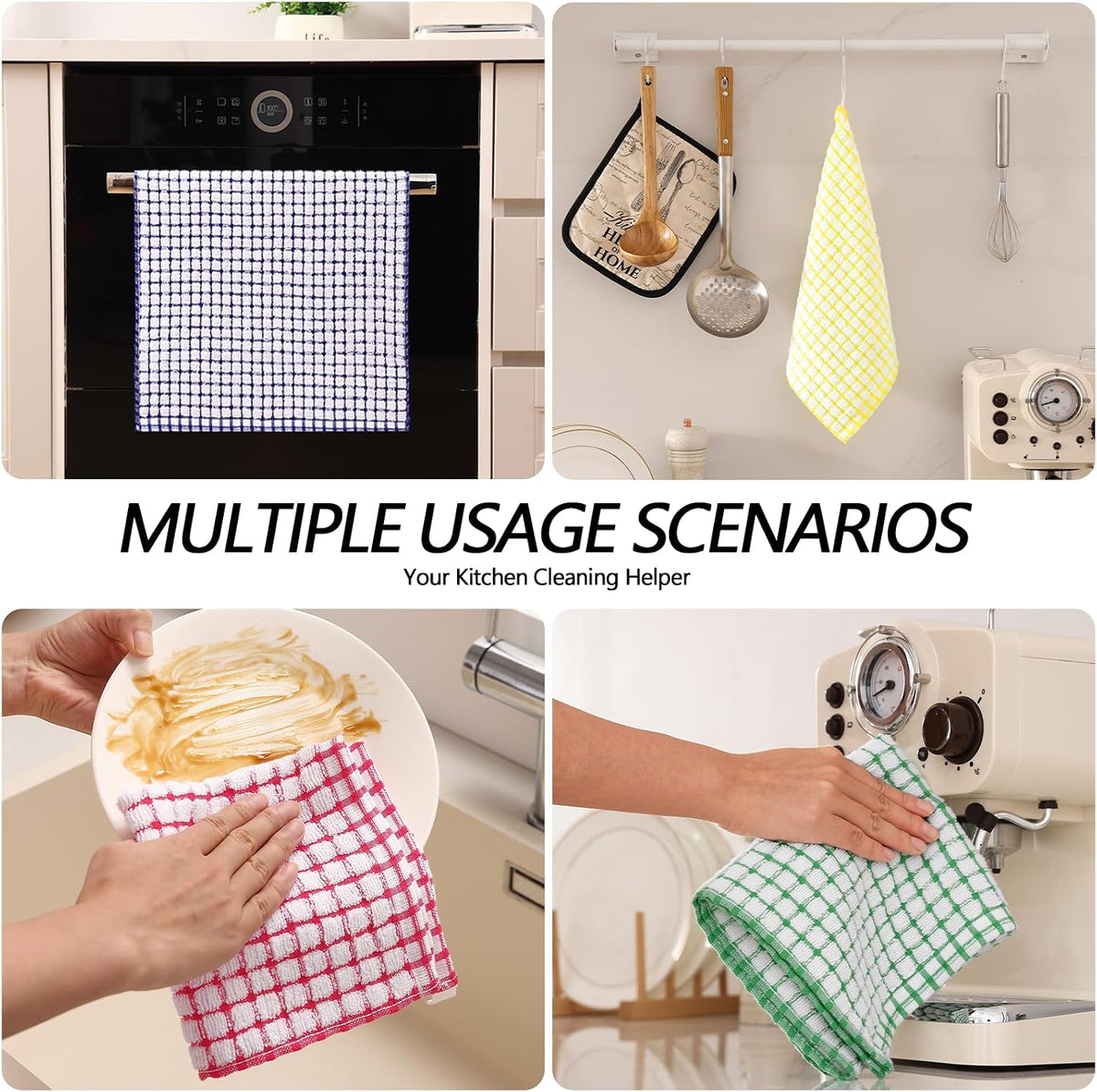 Homaxy Kitchen Towels and Dishcloths Set, Set of 8, Blue/Yellow/Red/Green