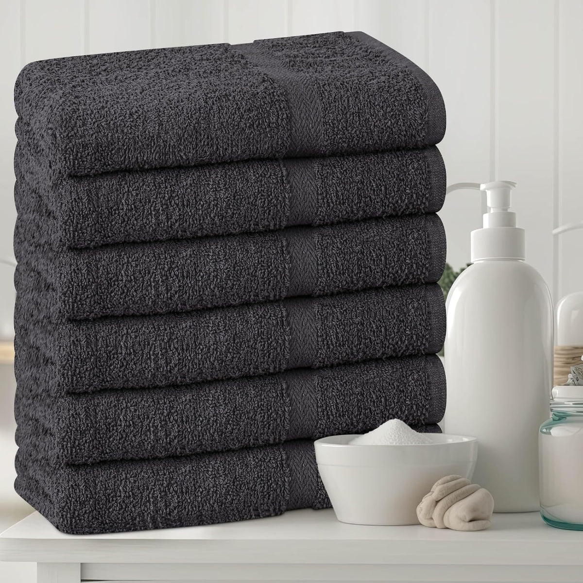 Towel and Linen Mart 100% Cotton Grey 6 Pack Medium Bath Towel Set, Quick Dry, Super Absorbent, Light Weight, Soft Feel, Premium Towels for Hotel, Spa and Bathroom (24 X 48 6 Pack, Grey)
