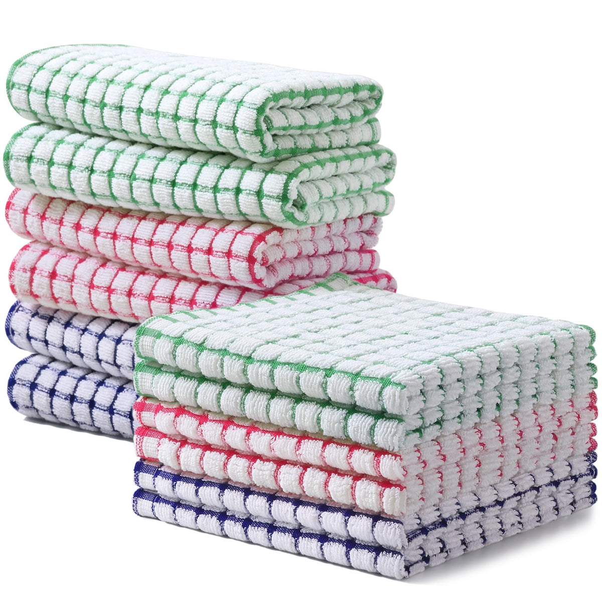 Homaxy Kitchen Towels and Dishcloths Set, Set of 8, Blue/Yellow/Red/Green