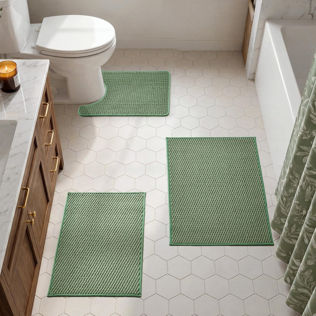 TYUU Bath Mat Set 2 Piece, Thin Bathroom Rugs Non Slip Washable Quick Dry