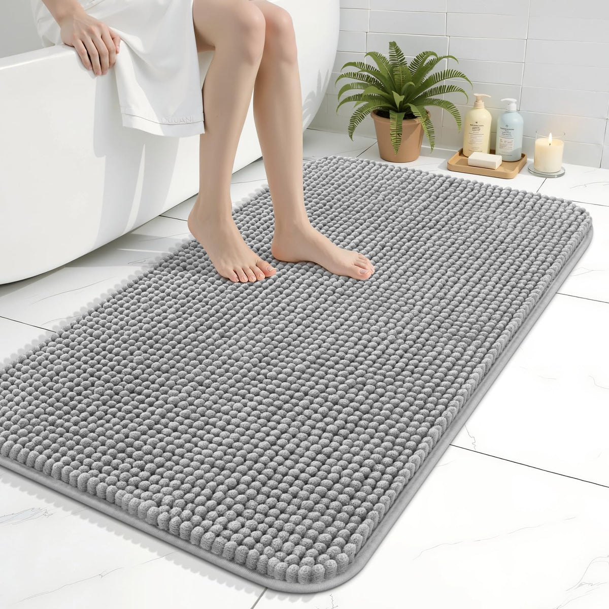 Arotive Chenille Bathroom Rugs 30x20, Soft Absorbent Bath Mat, Grey