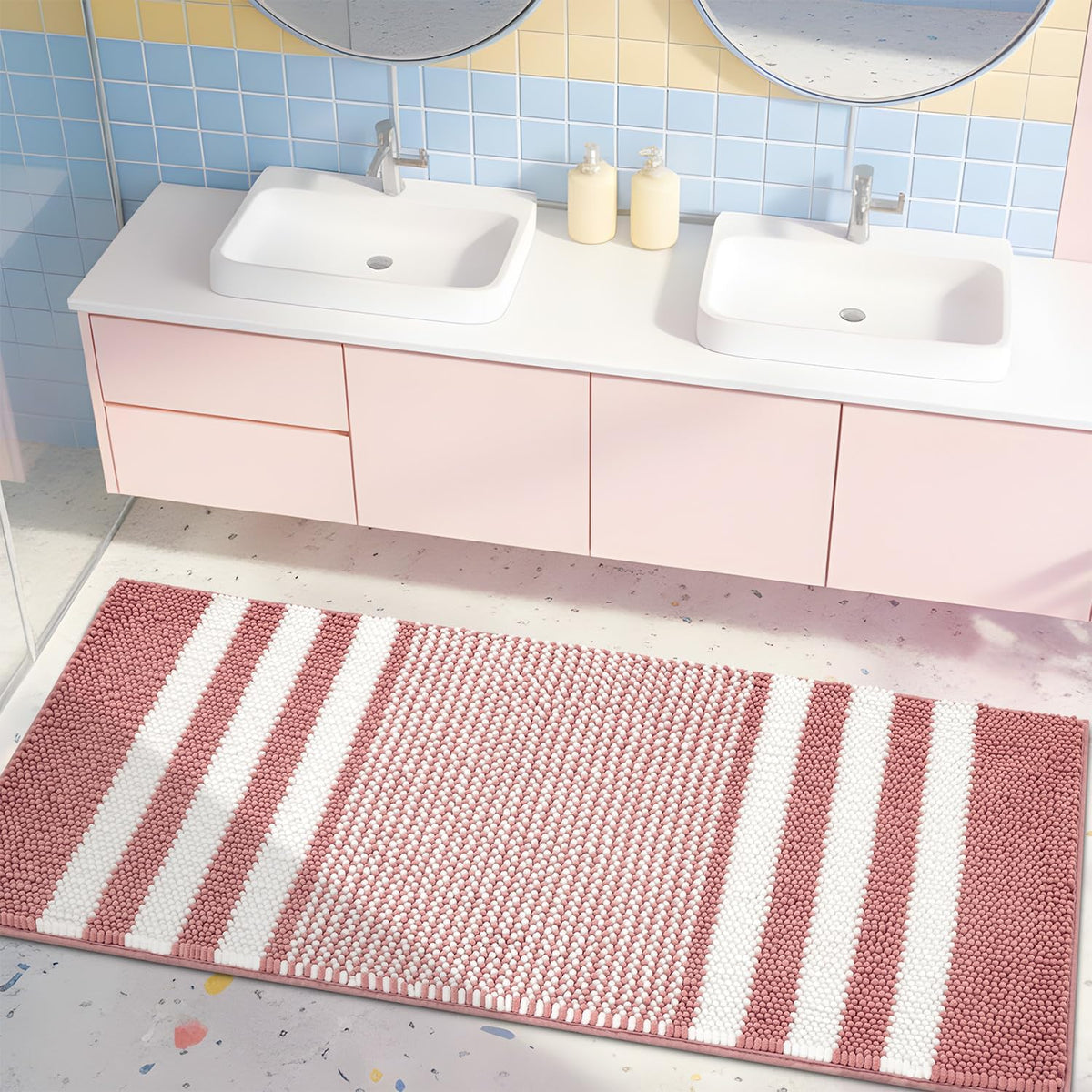 BSICPRO Bathroom Rugs Sets 2 Piece, Non Slip Boho Bath Mats, Beige
