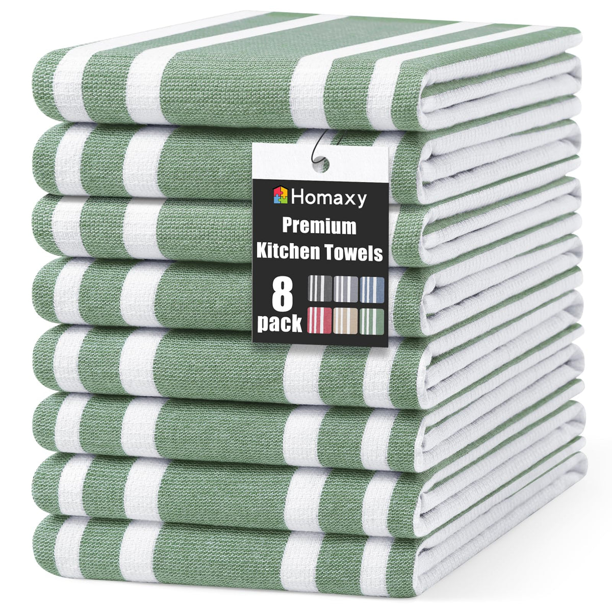 Homaxy 380 GSM Cotton Premium Kitchen Towels 6 Pack, 18"x 28", Khaki