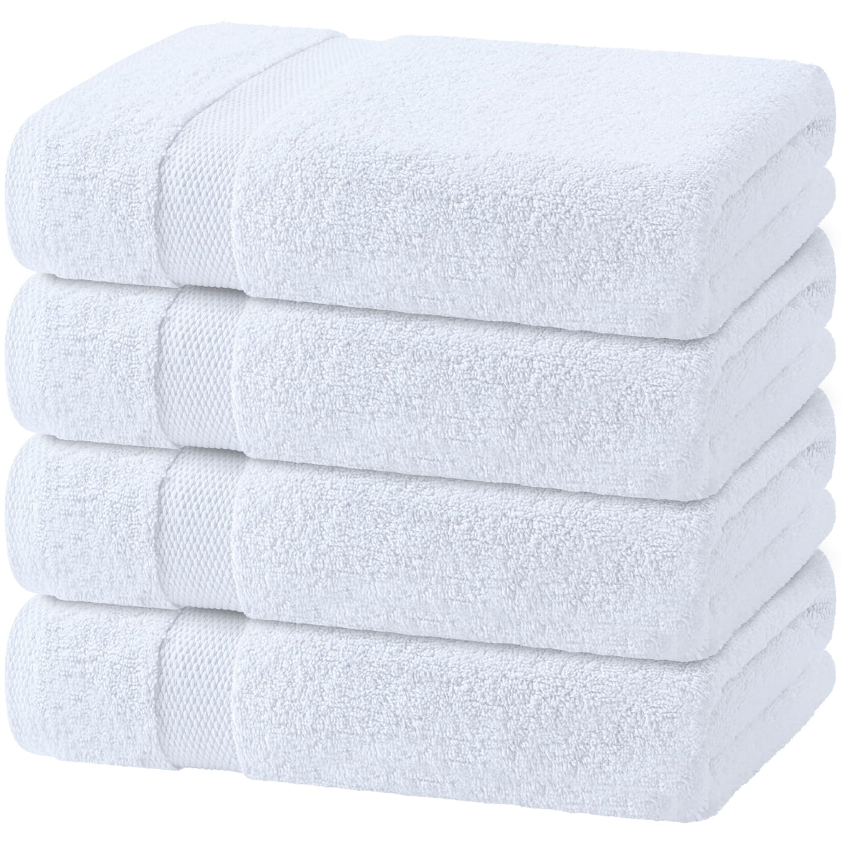 Wealuxe White Bath Towels Set of 4 — 27 x 54 Inch, 100% Ring Spun Cotton 650GSM, Extra Absorbent, Soft White Towels for Bathroom, Shower, Hotel, Spa