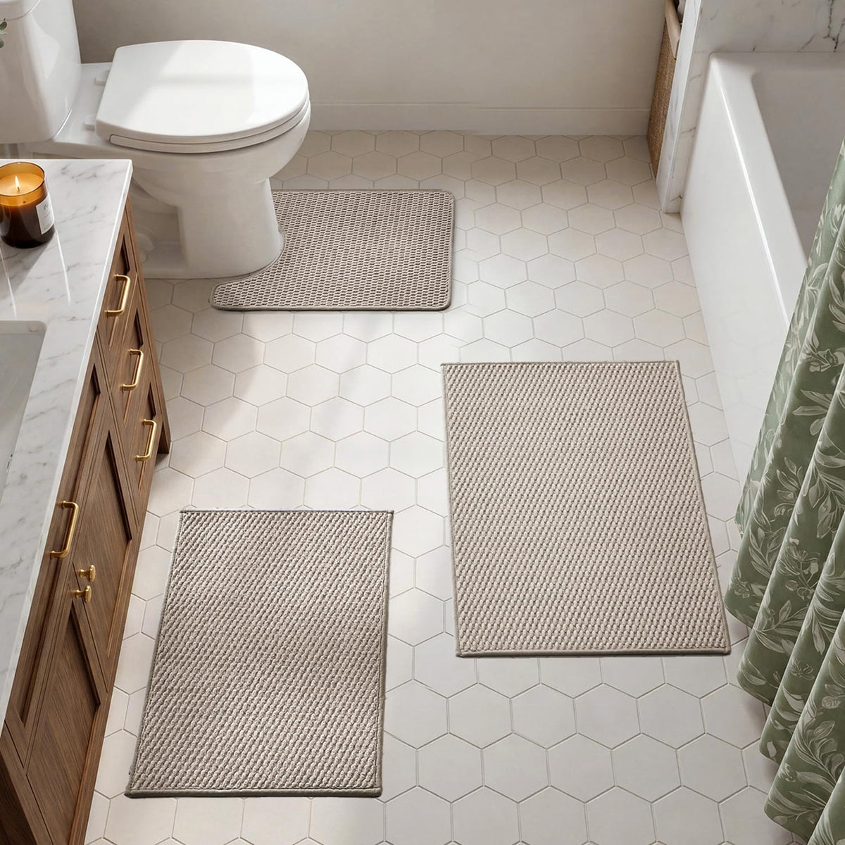 TYUU Bath Mat Set 2 Piece, Thin Bathroom Rugs Non Slip Washable Quick Dry