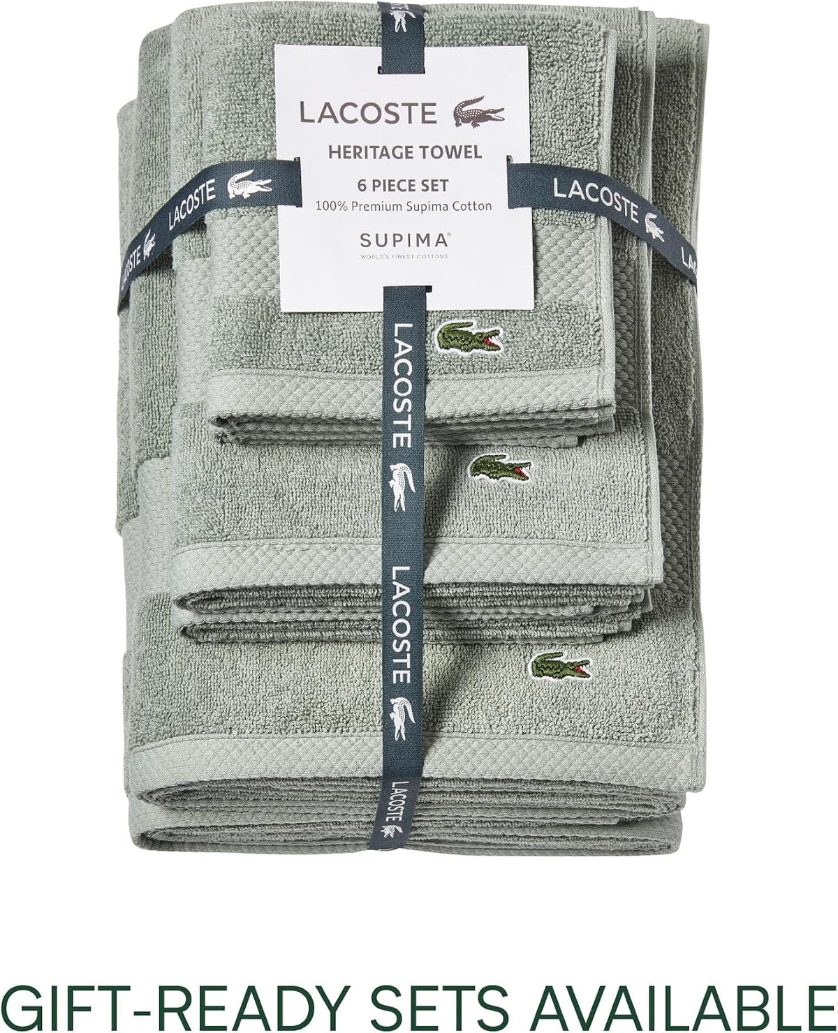 Lacoste Heritage 100% Supima Cotton Bath Towel 30" x 54", Aloe