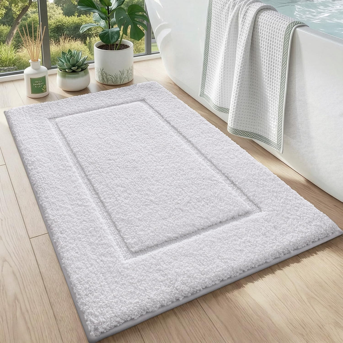 DEXI Bath Mat 36x24, Absorbent and Non Slip Bathroom Rugs, Beige
