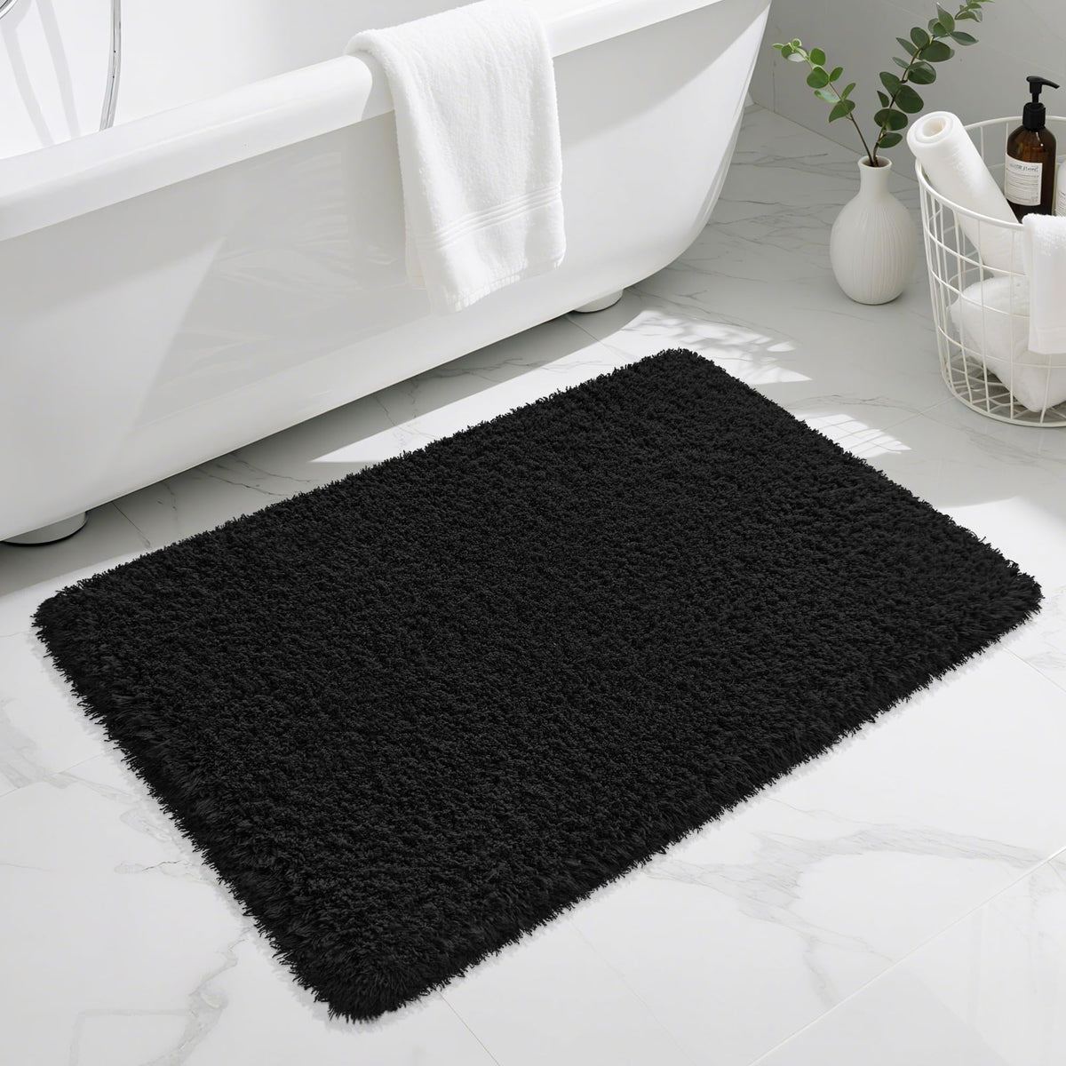 White Bathroom Rugs Non Slip 24"x16",Absorbent Bath Mat Quick Dry