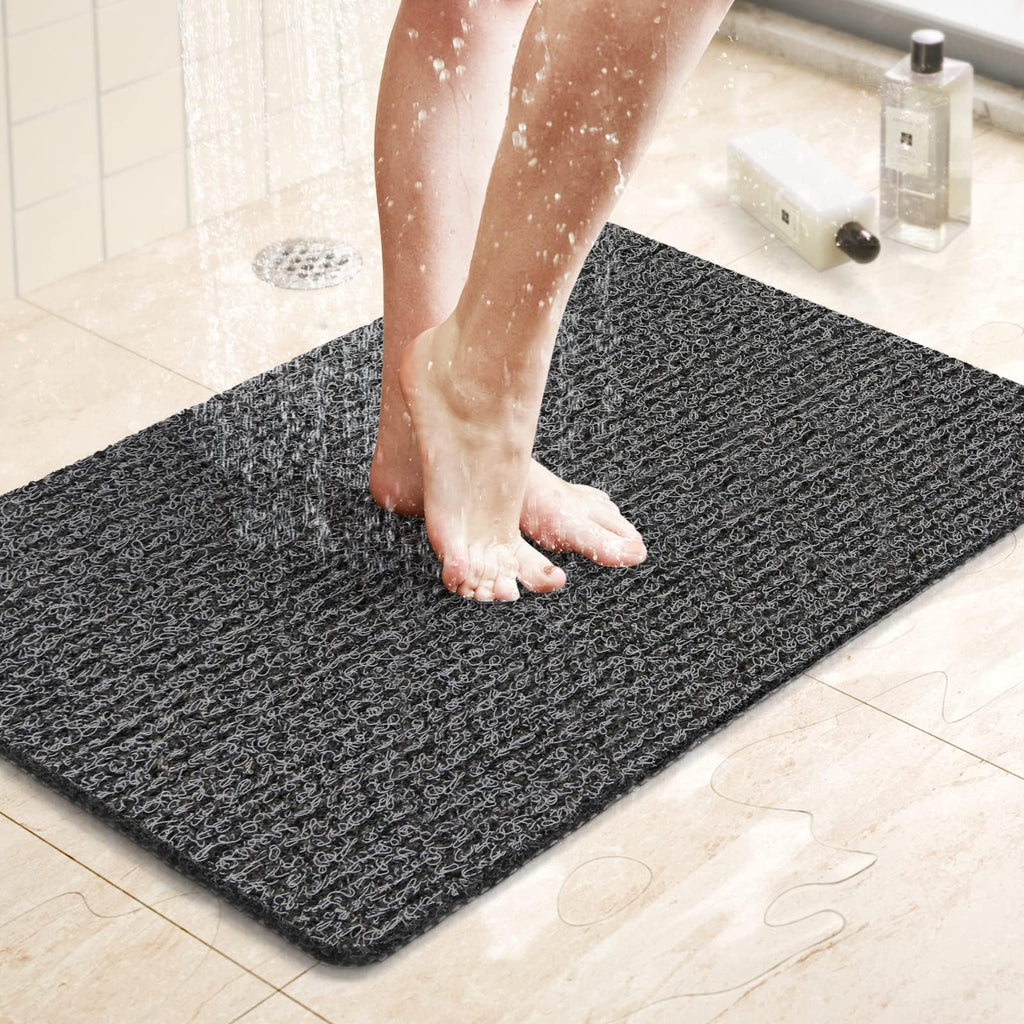 LuxStep Shower Mat Bathtub Mat,24x16 inch, Non-Slip Bath Mat with Drain, Quick Drying PVC Loofah Bathmat for Tub,Shower,Bathroom (Phthalate Free,Grey)