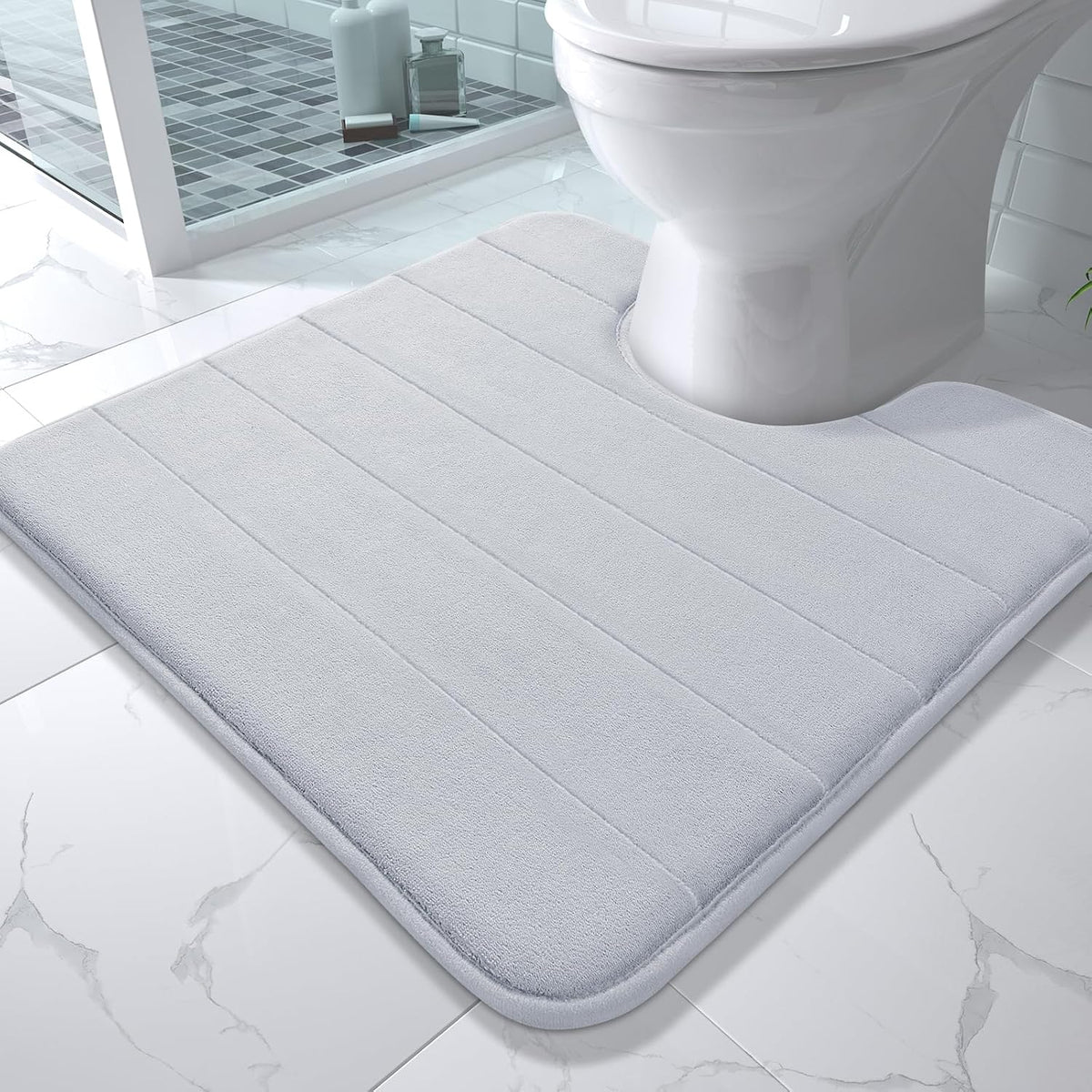 Yimobra Memory Foam Bath Mat, Super Soft Absorbent Bathroom Rug Non Slip, Quick Dry, Machine Washable Floor Carpet for Tub Shower, Home Decor Accessories, 24x17, Grey