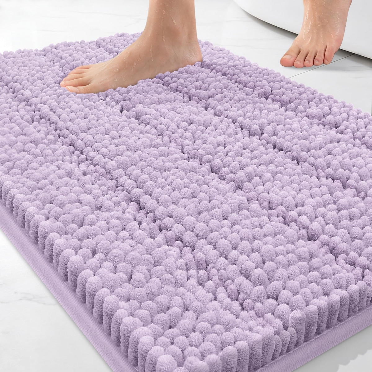 Bcoimo Small Bath Rug Mat,24x17 Chenille Non Slip Black Bathroom Floor Mats