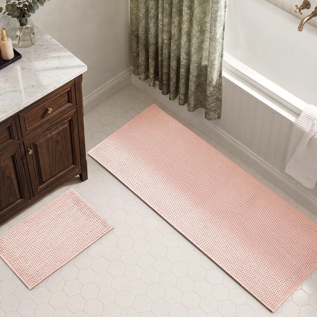 TYUU Bath Mat Set 2 Piece, Thin Bathroom Rugs Non Slip Washable Quick Dry