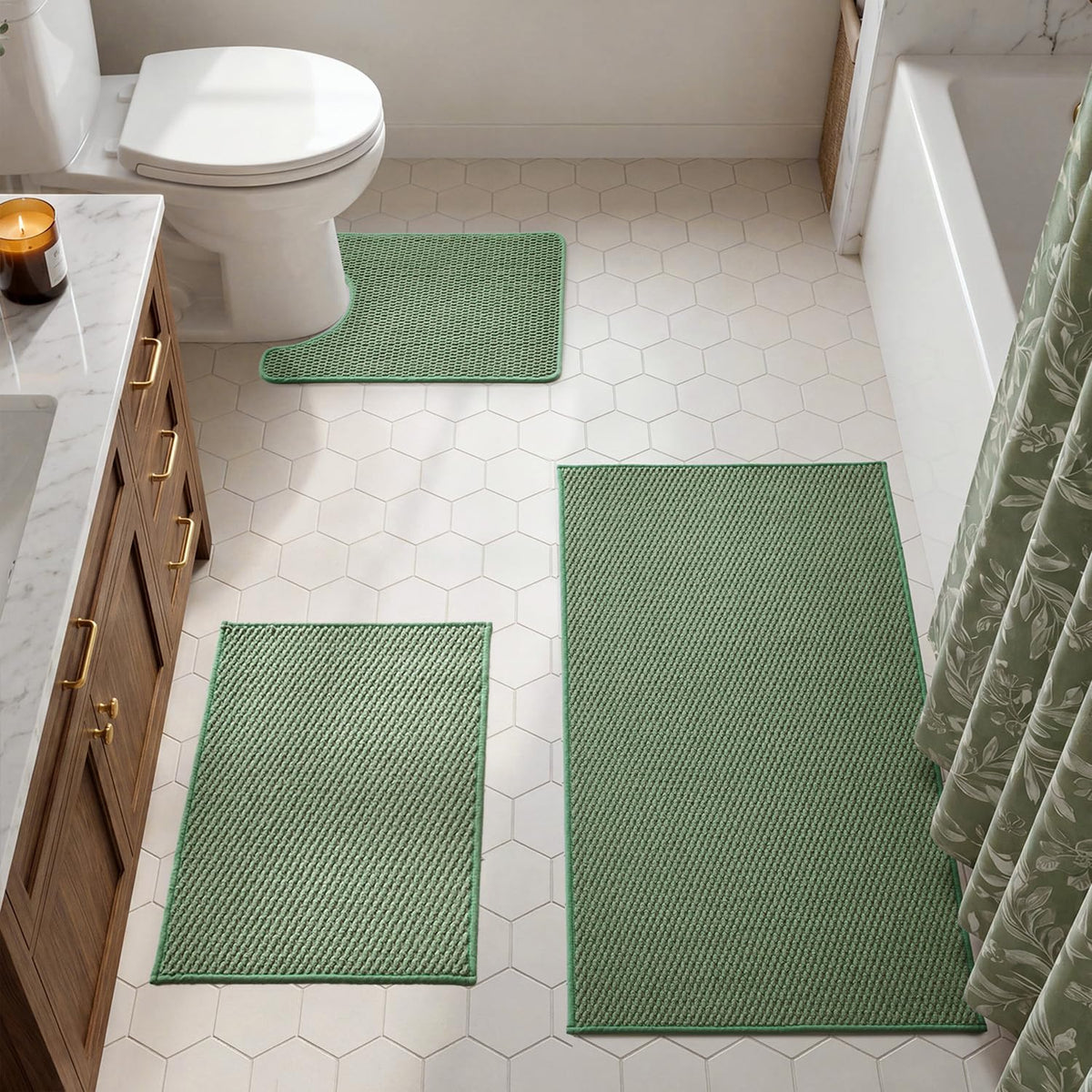TYUU Bath Mat Set 2 Piece, Thin Bathroom Rugs Non Slip Washable Quick Dry
