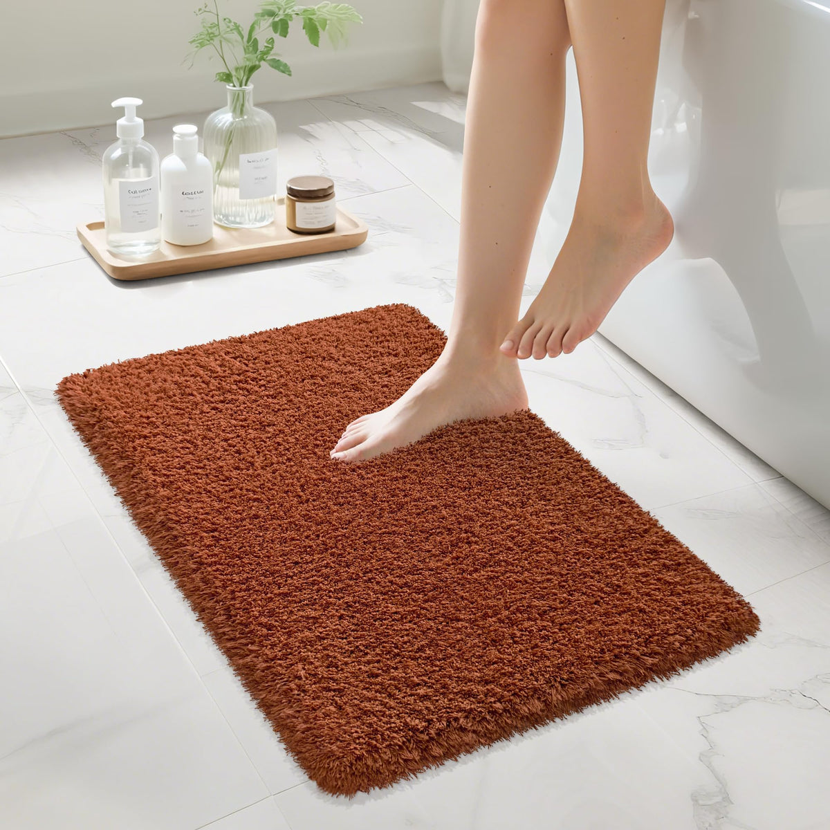 White Bathroom Rugs Non Slip 24"x16",Absorbent Bath Mat Quick Dry