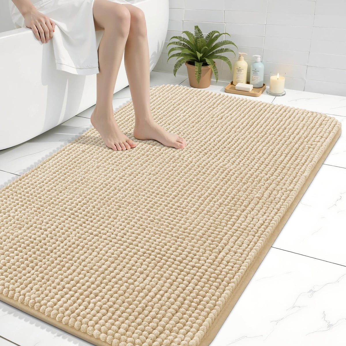 Arotive Chenille Bathroom Rugs 30x20, Soft Absorbent Bath Mat, Grey