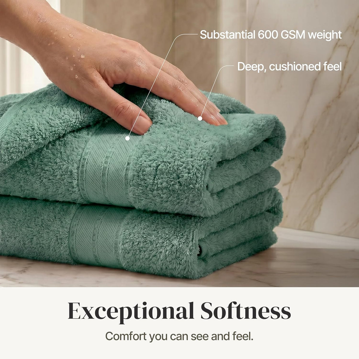 Modern Threads Spun Loft 6 Piece Bath Towel Set – 2 Bath Towels, 2 Hand Towels & 2 Washcloths – 100% Cotton, 600 GSM, Plush, Soft & Absorbent (Eucalyptus)
