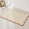Luxury Microfiber Bathroom Rugs, White Bath Rug with Blue Scalloped Piping Cute Aesthetic Preppy Bath Mat for Bathroom, Tub, Floor Carpet, Sink, Shower, Anti Slip, Absorbent, 32x20