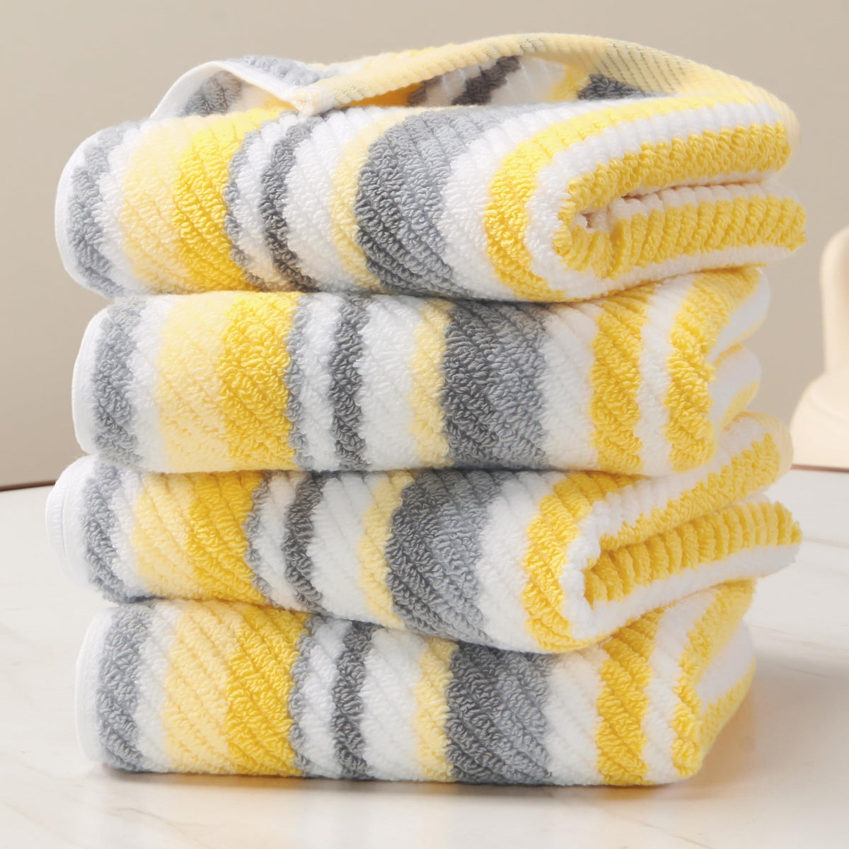 VOOVA & MOVAS Yellow Bathroom Towels 3 Pack, 100% Cotton, Gray Striped