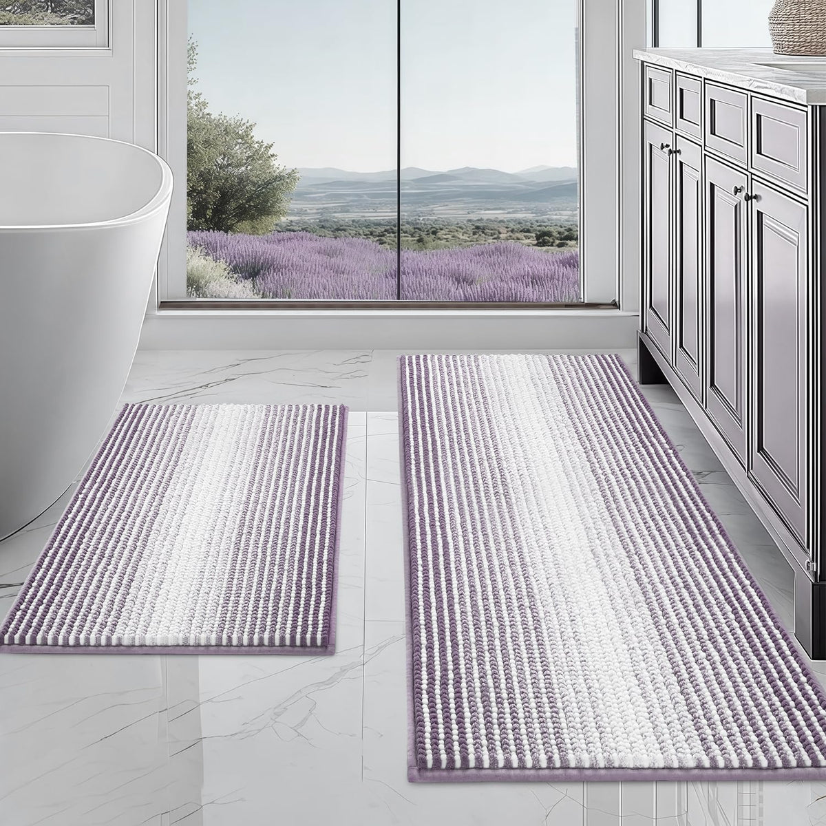 BSICPRO Bathroom Rugs Sets 2 Piece, Non Slip Boho Bath Mats, Beige