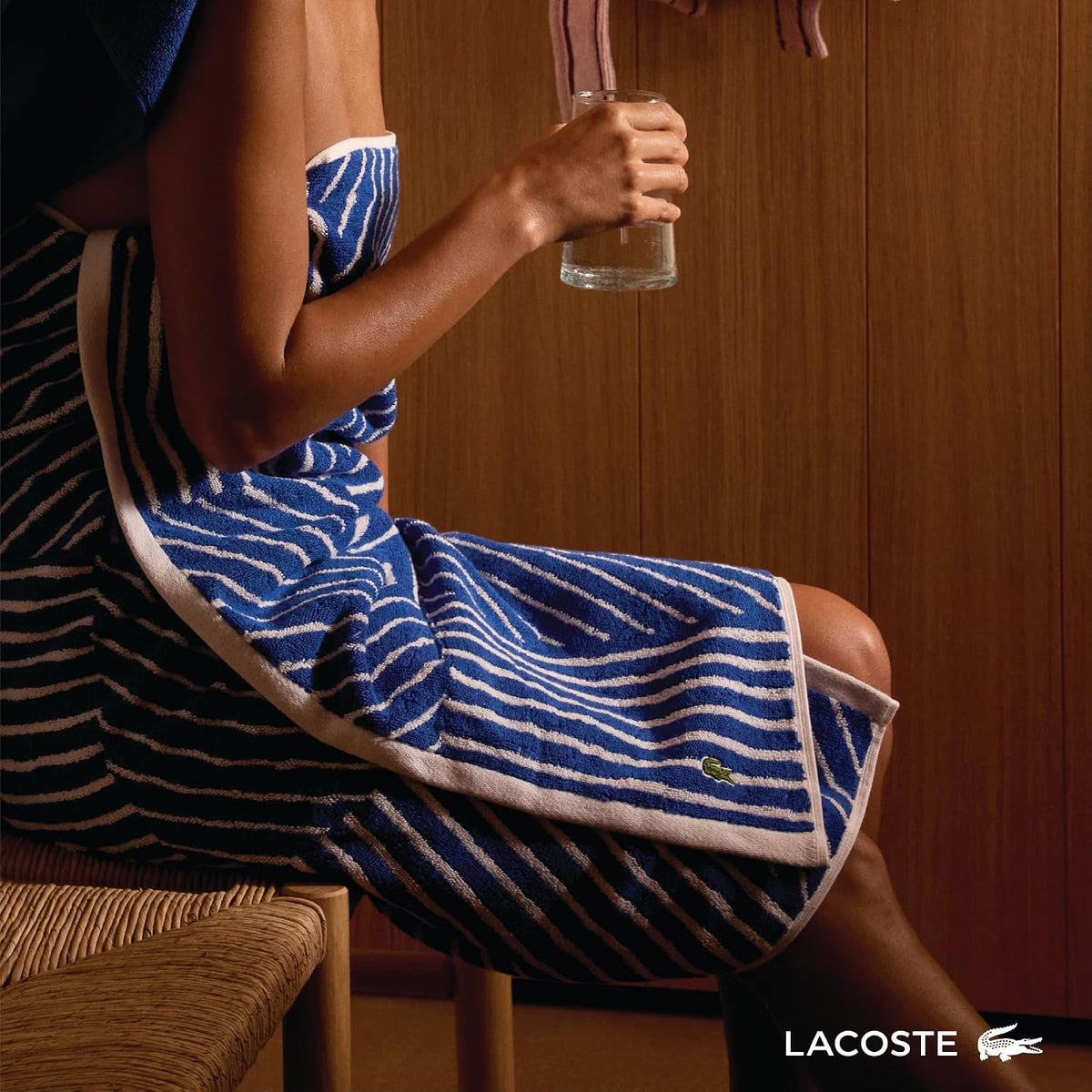 Lacoste Guethary Striped 100% Cotton Bath Towel, Meteorite, 30"x54"