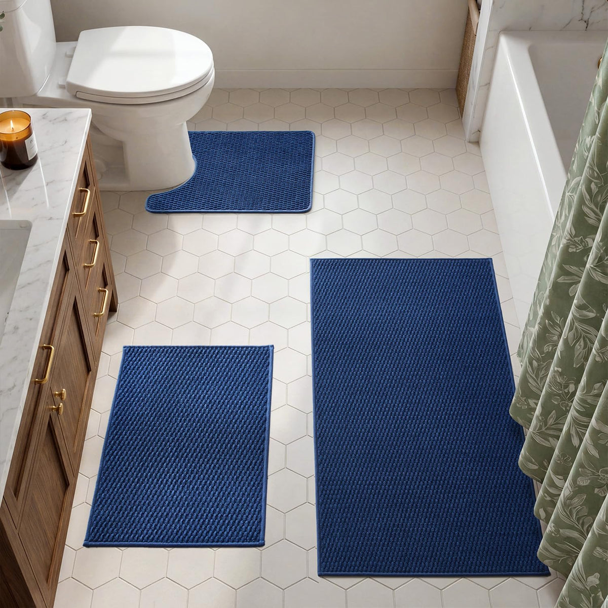 TYUU Bath Mat Set 2 Piece, Thin Bathroom Rugs Non Slip Washable Quick Dry
