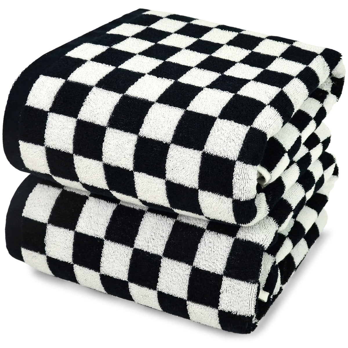 Jacquotha Black and White Checkered Cotton Bath Towels Set of 2