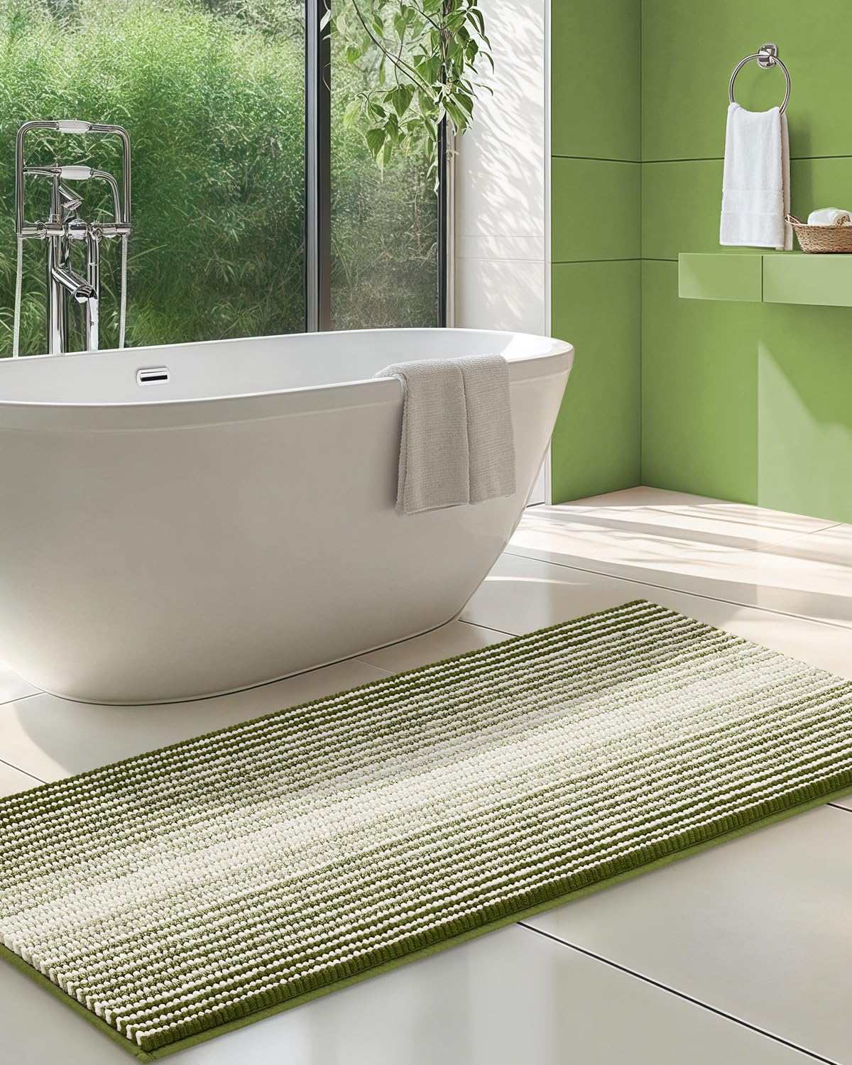 BSICPRO Bathroom Rugs Sets 2 Piece, Non Slip Striped Bath Mats, Aqua Green