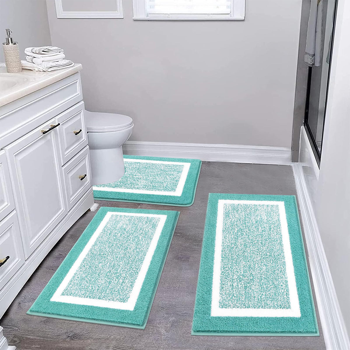 Pauwer Bathroom Rug Sets 3 Piece, Non Slip Washable Bath Mat, Black