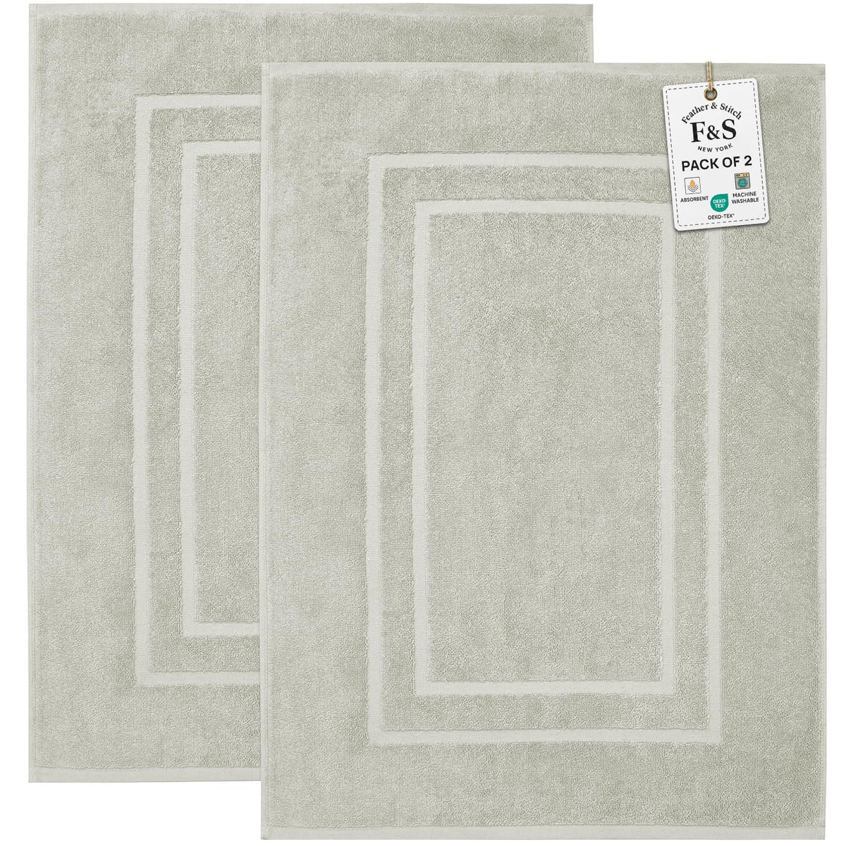 Feather & Stitch 100% Cotton Bath Mats 2 Piece 30x21 Inches, Grey