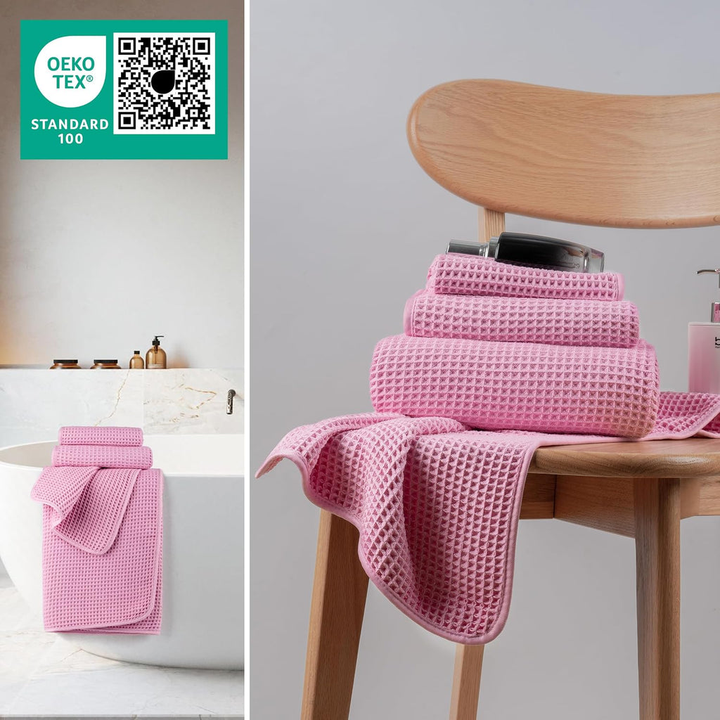 MICROFI Microfiber Waffle Bath Towels, 3 Pieces, Oversized, Soft, Absorbent, Fast Drying, Lint Free, Includes Bath, Face and Hand Towels 430 GSM