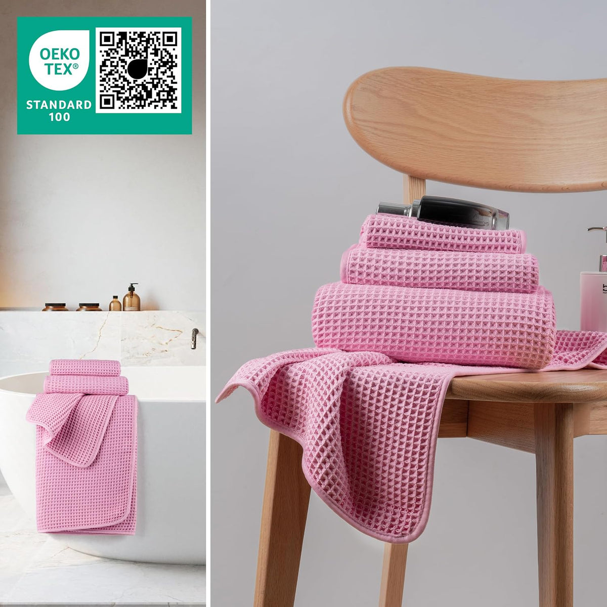MICROFI Microfiber Waffle Bath Towels, 3 Pieces, Oversized, Soft, Absorbent, Fast Drying, Lint Free, Includes Bath, Face and Hand Towels 430 GSM