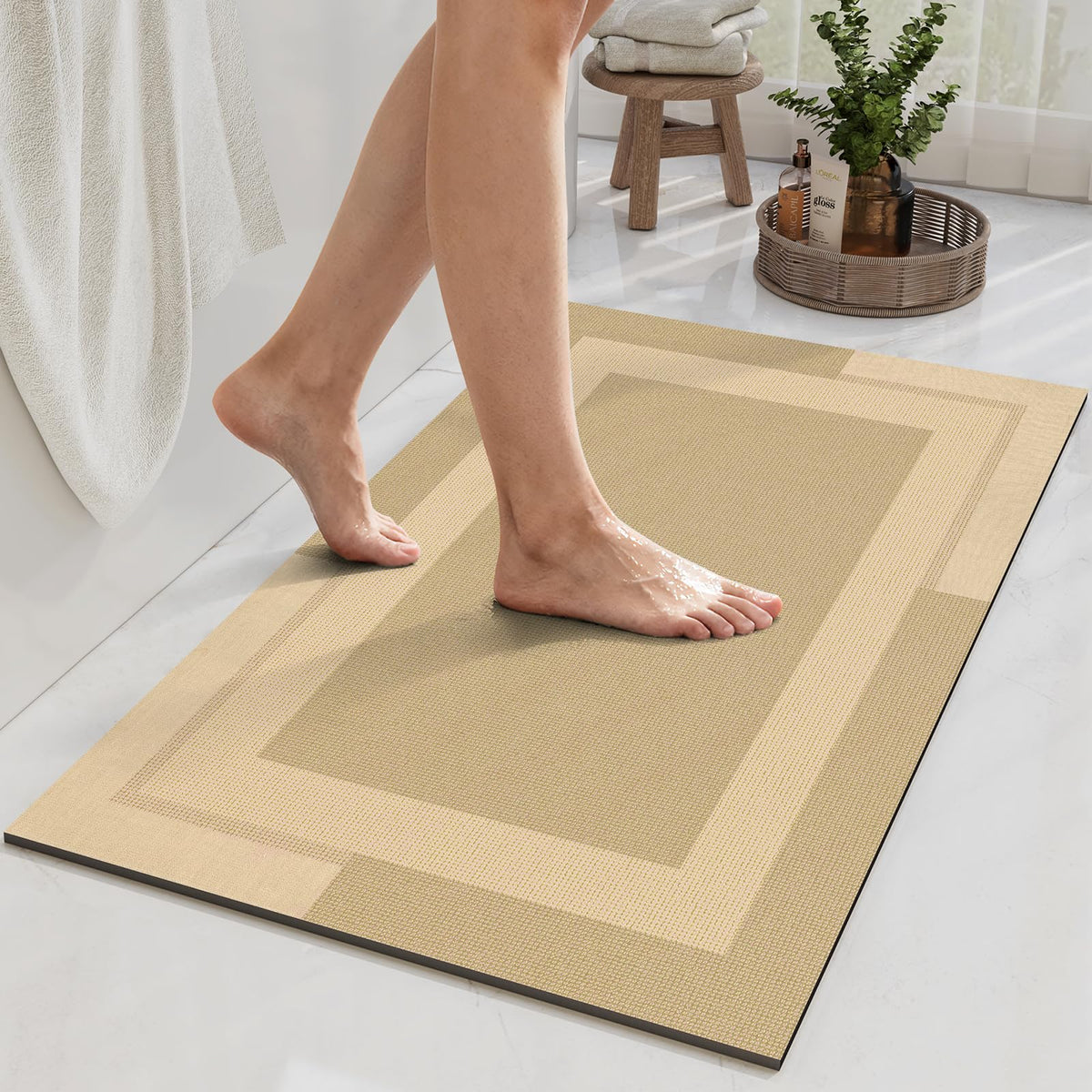 YDKGL Non Slip Bath Mat Thin Bathroom Rugs Fit Under Door Dark Grey 16"x24"