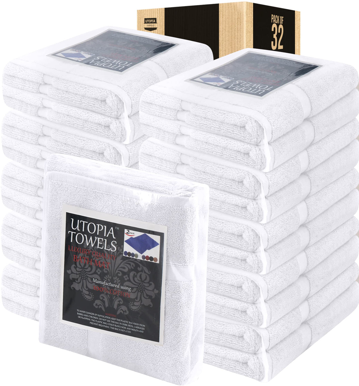 Utopia Towels Cotton Bath Mat, 21x34 in, 2 Pack, Grey