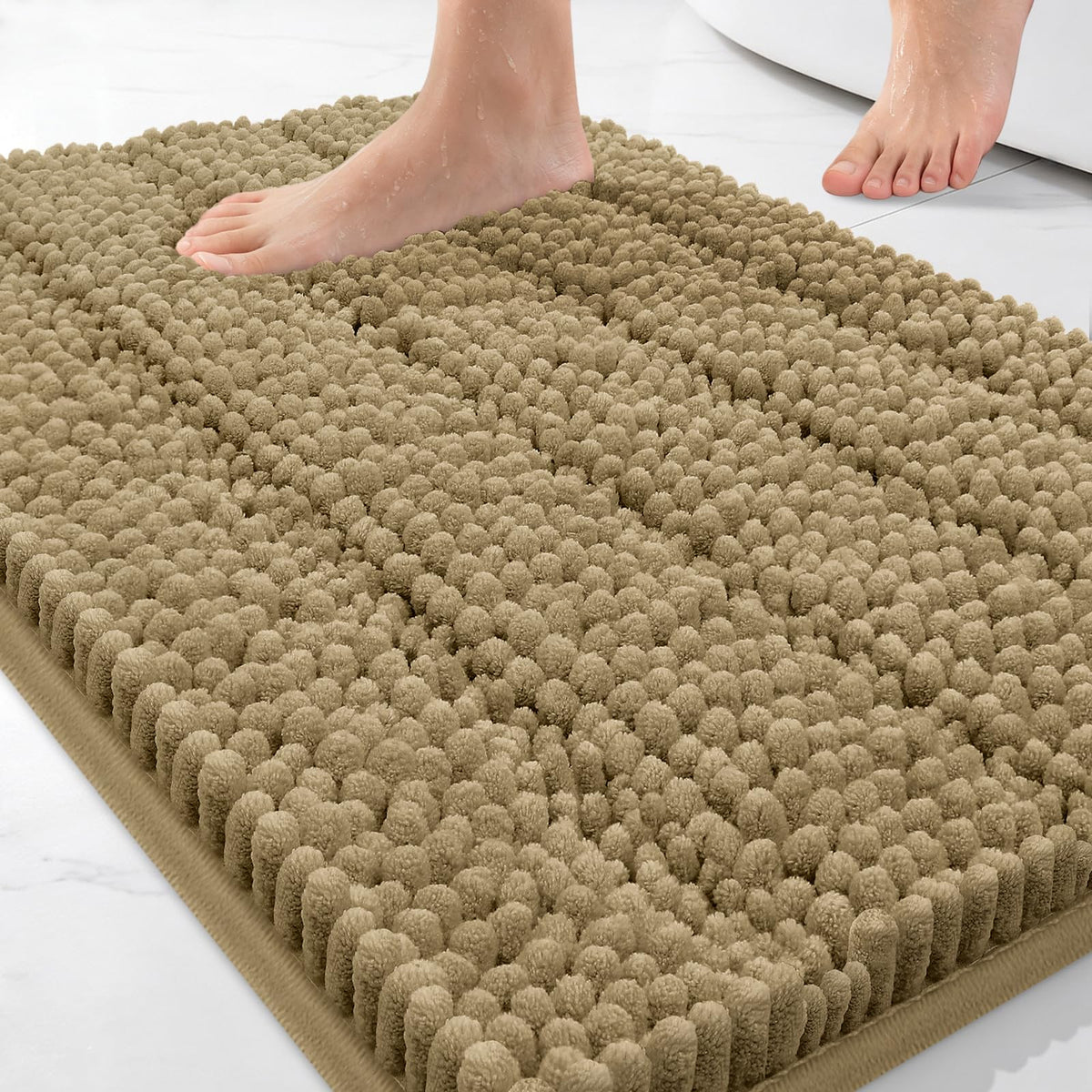 Bcoimo Small Bath Rug Mat,24x17 Chenille Non Slip Black Bathroom Floor Mats
