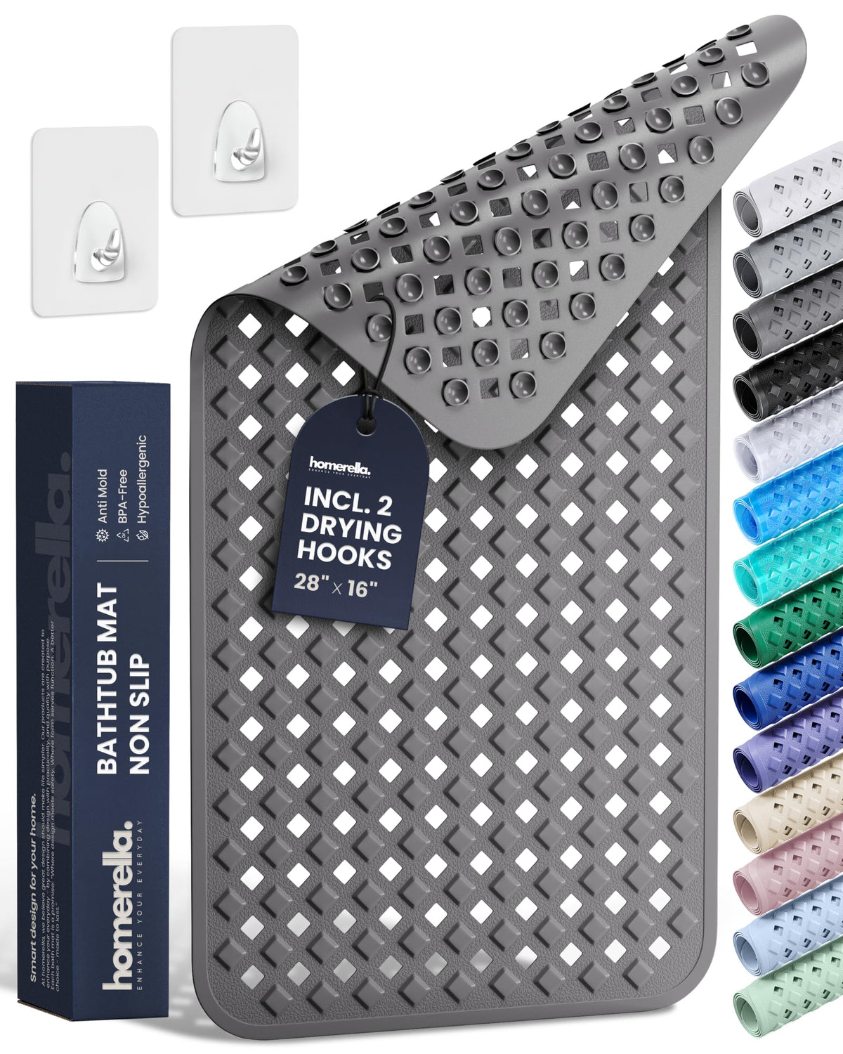 homerella Bathtub Mat Non Slip 35x16 Shower Mat Non Slip Anti Mold BPA Free