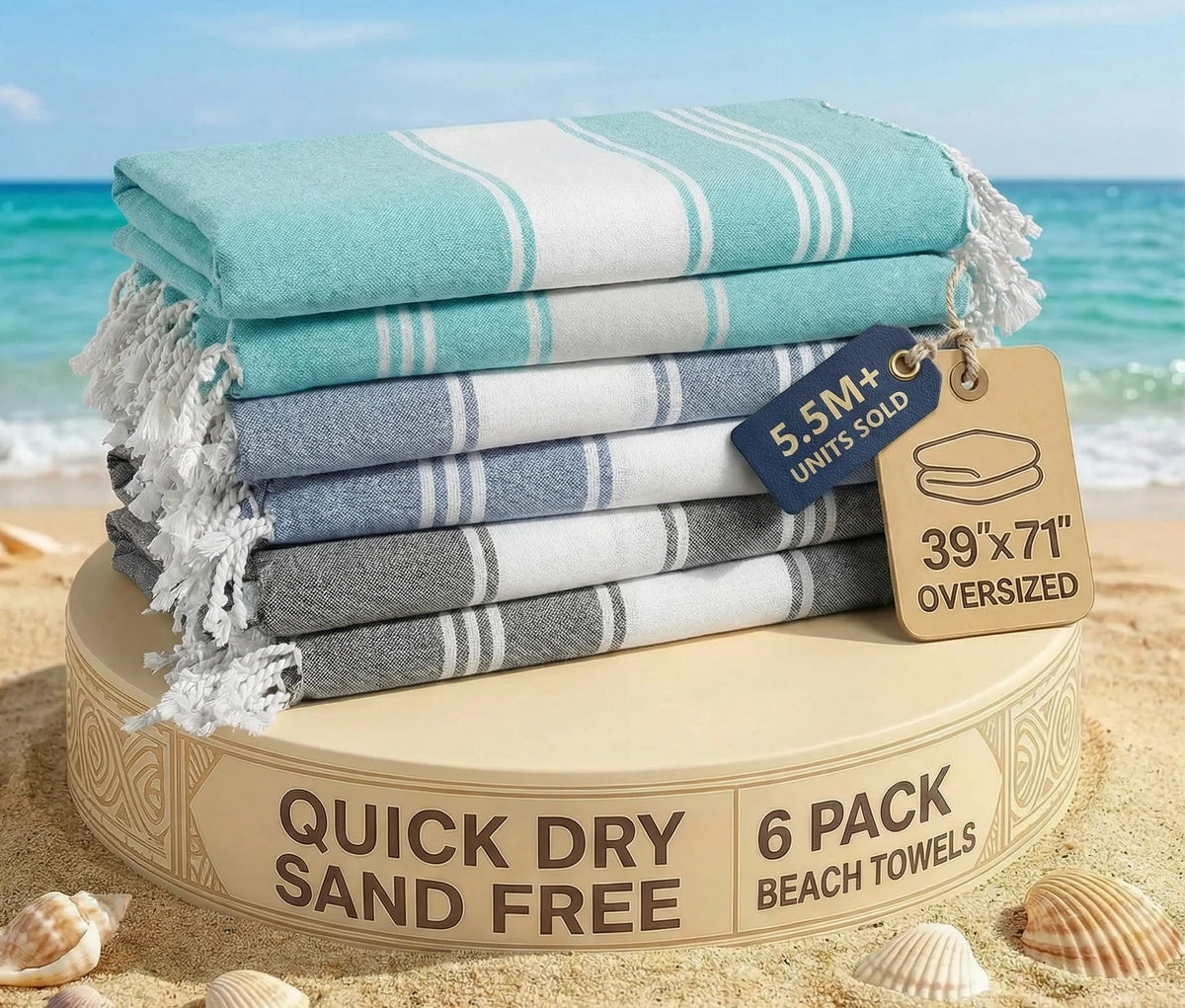 LANE LINEN Turkish Towels 6 Pcs, Beach Towels Oversized, Soft - Beach Party