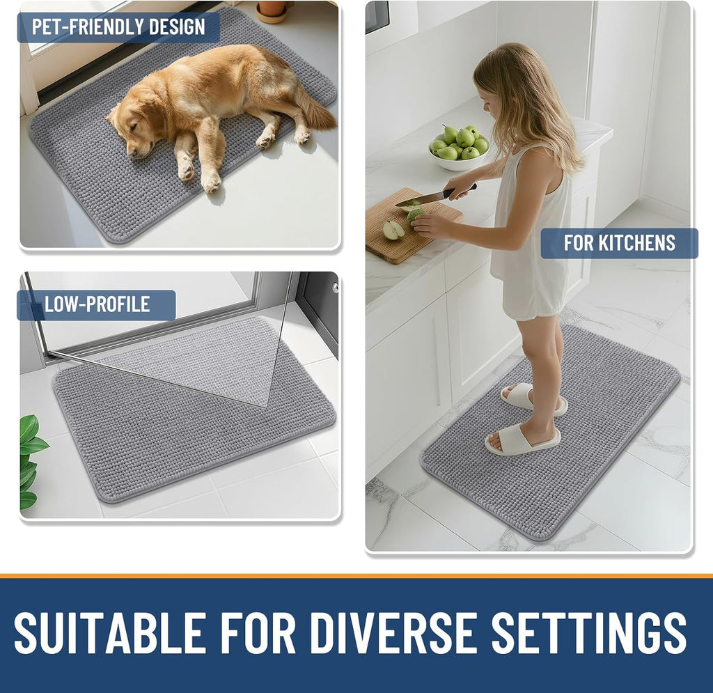 Arotive Chenille Bathroom Rugs 30x20, Soft Absorbent Bath Mat, Grey