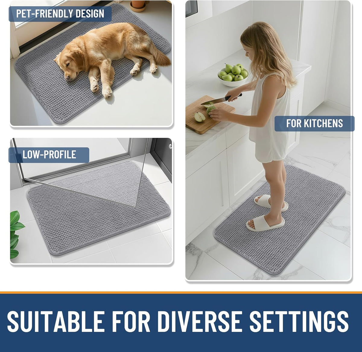 Arotive Chenille Bathroom Rugs 30x20, Soft Absorbent Bath Mat, Grey