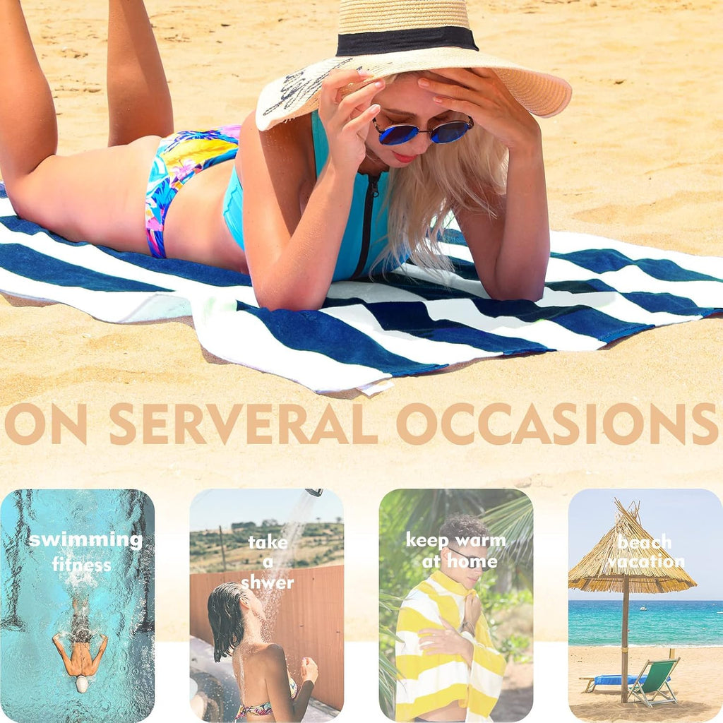 Exclusivo Mezcla 2 Pack Cotton Pool Beach Towel, Oversized Stripe Towel Set