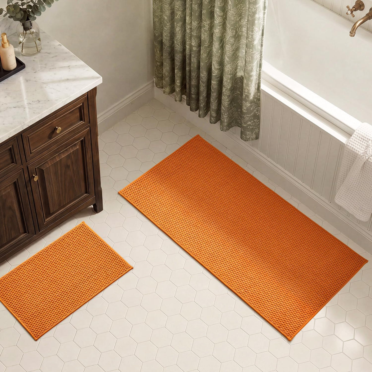 TYUU Bath Mat Set 2 Piece, Thin Bathroom Rugs Non Slip Washable Quick Dry