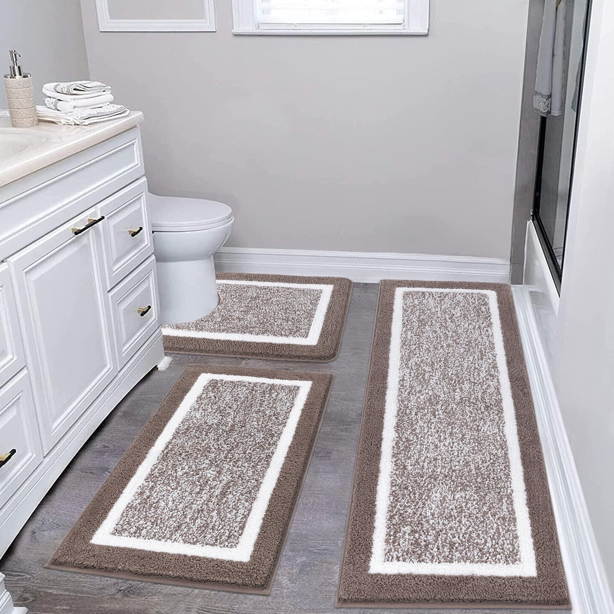 Pauwer Bathroom Rug Sets 3 Piece, Non Slip Washable Bath Mat, Black